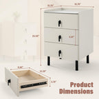 Lamberia Narrow Nightstand with 3 Drawers, Narrow Side Table, Small Bedside Table for Bedroom, Living Room, End Table for Small Space, Cream White，15.8''W x 15.8" D x 23.5" H