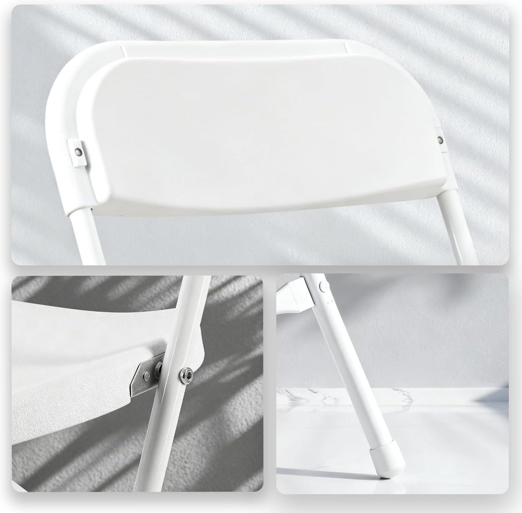 100 Pack White Plastic Folding Chairs,Steel Frame,350lb | HDPE plastic and steel frames;foldable,stackable chairs for indoor and outdoor weddings,parties,offices and events.
