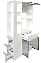 Modern 70.87" Tall Storage Cabinet with 5 Drawers, Glass Doors and Display Shelves, Freestanding Kitchen Pantry Cabinet with Microwave Space for Living Room, Dining Room, Hallway, White