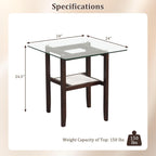 Giantex Glass End Table Set of 2, 24" Square Side Tables with Storage Shelf & Rubber Wood Frame, Small Coffee Table for Living Room, Mid Century Modern Nightstands for Bedroom