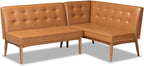 Faux Leather Corner Sofa Bench, Walnut Wood Finish, 2-Piece Dining Set