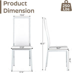 Modern Dining Chairs Set of 6, White Faux Leather with Chrome Silver Metal Legs, Curved High Back Design & Cloud Cushioning, Mid-Century Kitchen Chairs with Non-Slip Feet (Easy Assembly)