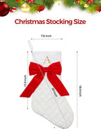Personalized Christmas Stockings 20 Inch Large, White Xmas Stocking with Gold Embroidered Initial and Red Bow, for Christmas Tree Fireplace Holiday Decor (M)