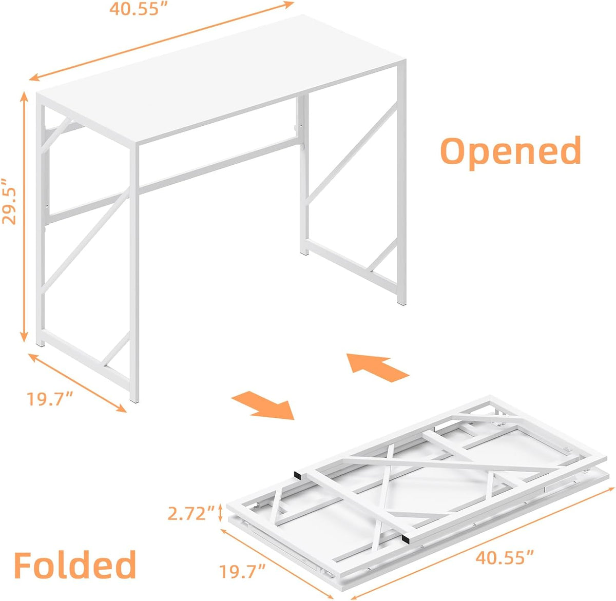 Elephance Folding Desk Writing Computer Desk for Home Office No-Assembly | Study Office Desk,Foldable Table for Small Spaces,39.4 Inch,White