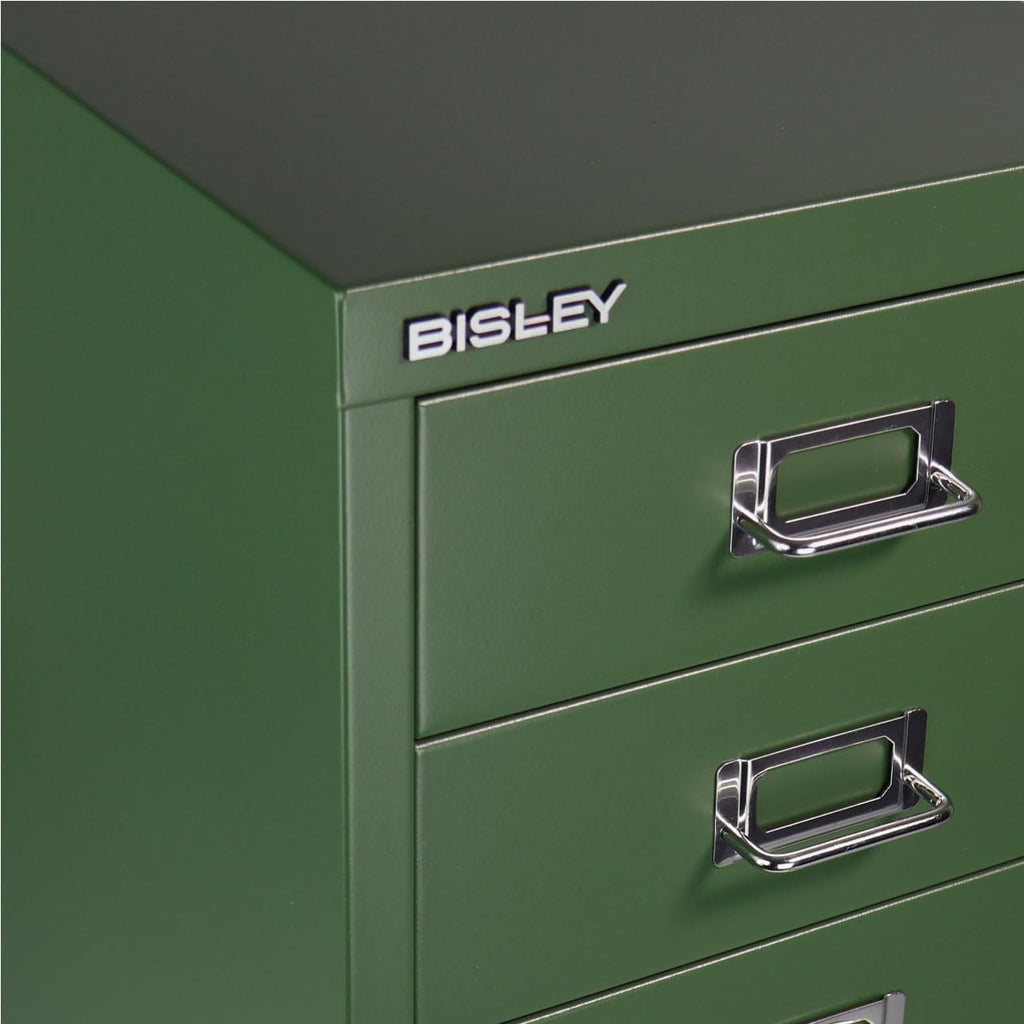 Bisley 6-Drawer Steel MultiDrawer Cabinet - Olive Green | Chrome Pull Handles with Label Holders, Powder-Coated Steel, Removable Drawers, Fits Under Most Desks, Labels Included