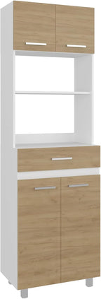 24" Beggs Kitchen Pantry, 4 Doors, 1 Drawer, 4 Legs, 4 Shelves, Natural Oak/White - Kitchen – Tall Kitchen Storage & Pantry Organization for Kitchen, Dining Room & Utility Room Organization