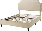 SHA CERLIN Queen Chenille Upholstered Platform Bed Frame, Beige