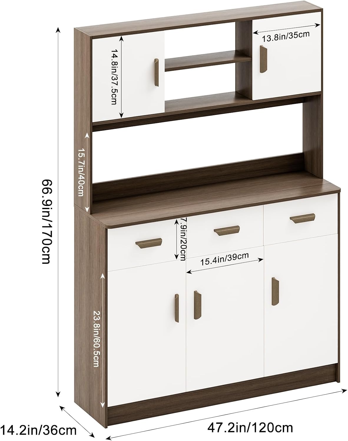 Talent Star Pantry Cabinets for Kitchen Storage, Freestanding Hutch Cabinet with Buffet Cupboard, Utility Pantry with Microwave Stand, Household Wall Tall Sideboard with 3 Drawers Grey