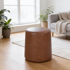 Spatial Order Faux Leather Organic Shape Ottoman (No Lid, Seat Only) | HomePop Home Décor | Round Pouf Foot Rest – Chestnut Faux Leather Faux Leather