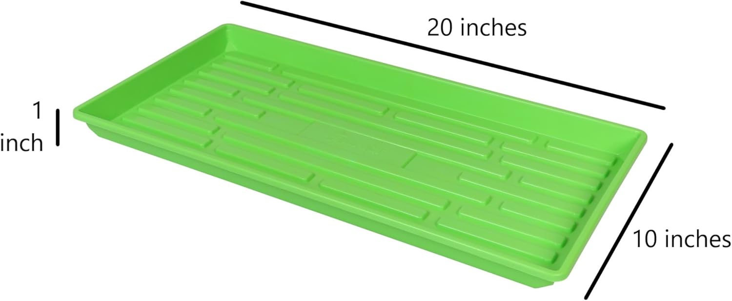 SUNPACK 10" x 20" Heavy Duty Shallow Plastic Seed Starting Tray, Green, 1" (Pack of 10) - No Drainage Holes, Perfect for Greenhouses or Indoor Gardening