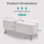 Boucle Storage Bench, Small End of Bed Bench for Bedroom, Entryway Bench with Storage, Sherpa Upholstered Ottoman Foot Rest for Living Room, Gold Legs, Cream