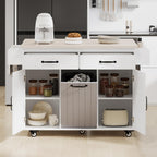 ZOEDO K&K Kitchen Island with Trash Can Storage Cabinet, Kitchen Cart with Drop Leaf, Spice Rack, Towel Rack and Drawer, Rolling Kitchen Island on Wheels with Adjustable Shelf, White