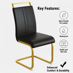 Set of 2 Modern Dining Chairs - Black PU Faux Leather Upholstered Armless Side Chairs with Cushioned Seat & Sturdy Metal Legs for Dining Room & Kitchen