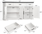 usikey 59” Large Buffet Cabinet with 4 Doors and 3 Drawers, Buffet Sideboard Cabinet with Storage and 2 Adjustable Shelves, Coffee Bar, Wine Bar for Living Room, White