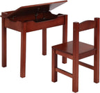 Kids Table and Chair Set, Flip Top Wood Study Desk w/Chair for Playroom, Wood Activity Table Set w/Storage Space for Arts, Crafts (Dark Coffee)