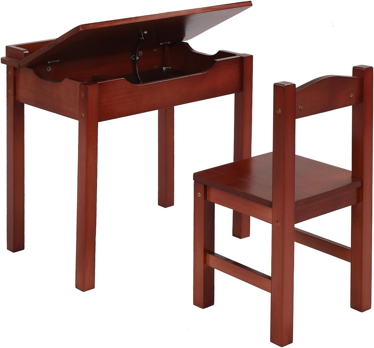 Kids Table and Chair Set, Flip Top Wood Study Desk w/Chair for Playroom, Wood Activity Table Set w/Storage Space for Arts, Crafts (Dark Coffee)