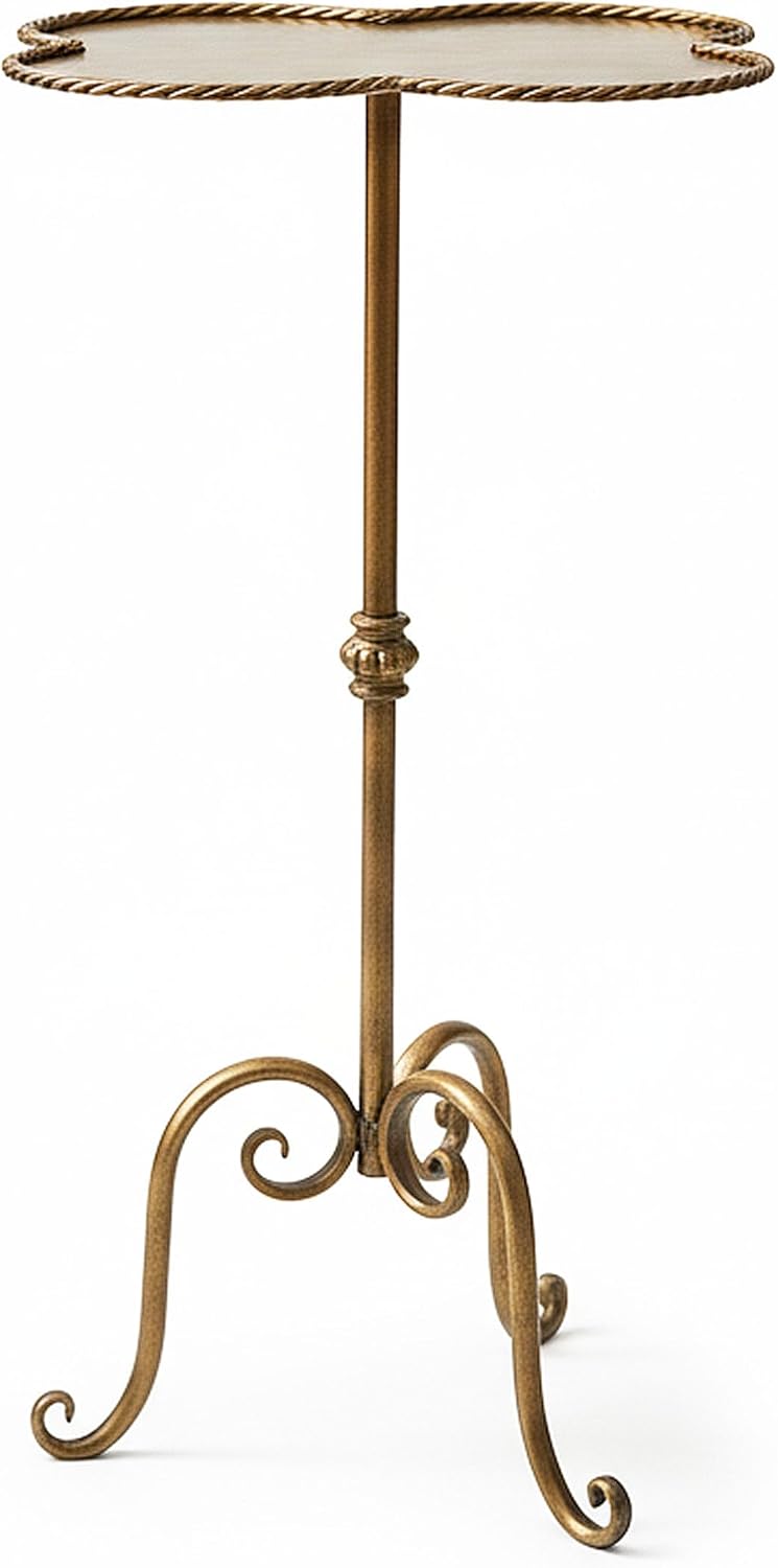 Antique Gold Metal Side Table, Modern Accent Small Drink Table, Coffee Martini Table for Small Spaces,Living Room,Bedroom,Corners