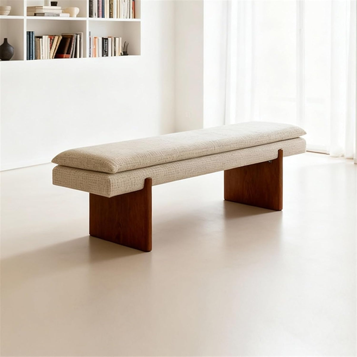 Modern Green Bedroom Bedside Bench Dressing Room Wooden and Fabric Long Entryway(Medium)