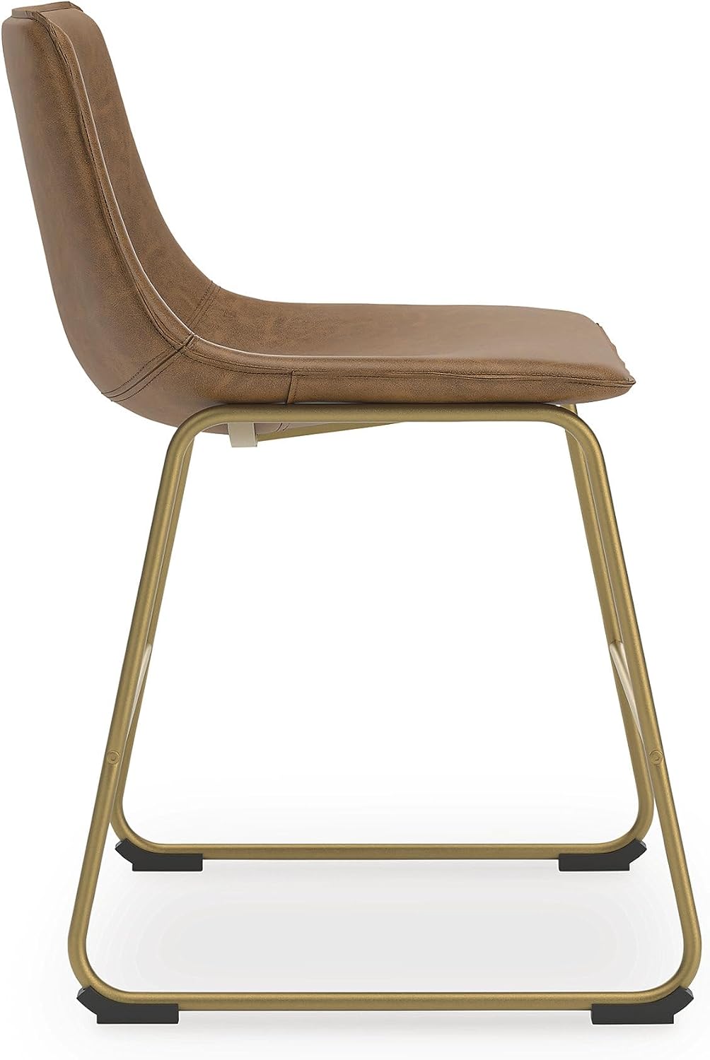 Signature Design by Ashley Crandox Dining Chairs Set of 2, Mid Century Modern Bucket Seat, Faux Leather Upholstery with Gold Legs, Casual Seating for Kitchen and Dining Rooms, Light Brown