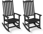 Oversized All-Weather Outdoor Rocking Chairs Set of 2, Patio Rocker | Ergonomic Curved Slat High Back, Smooth Rocking, Tall Seat Relieves Calf, Holds 380lbs, Fade Crack Resistant & Easy to Clean