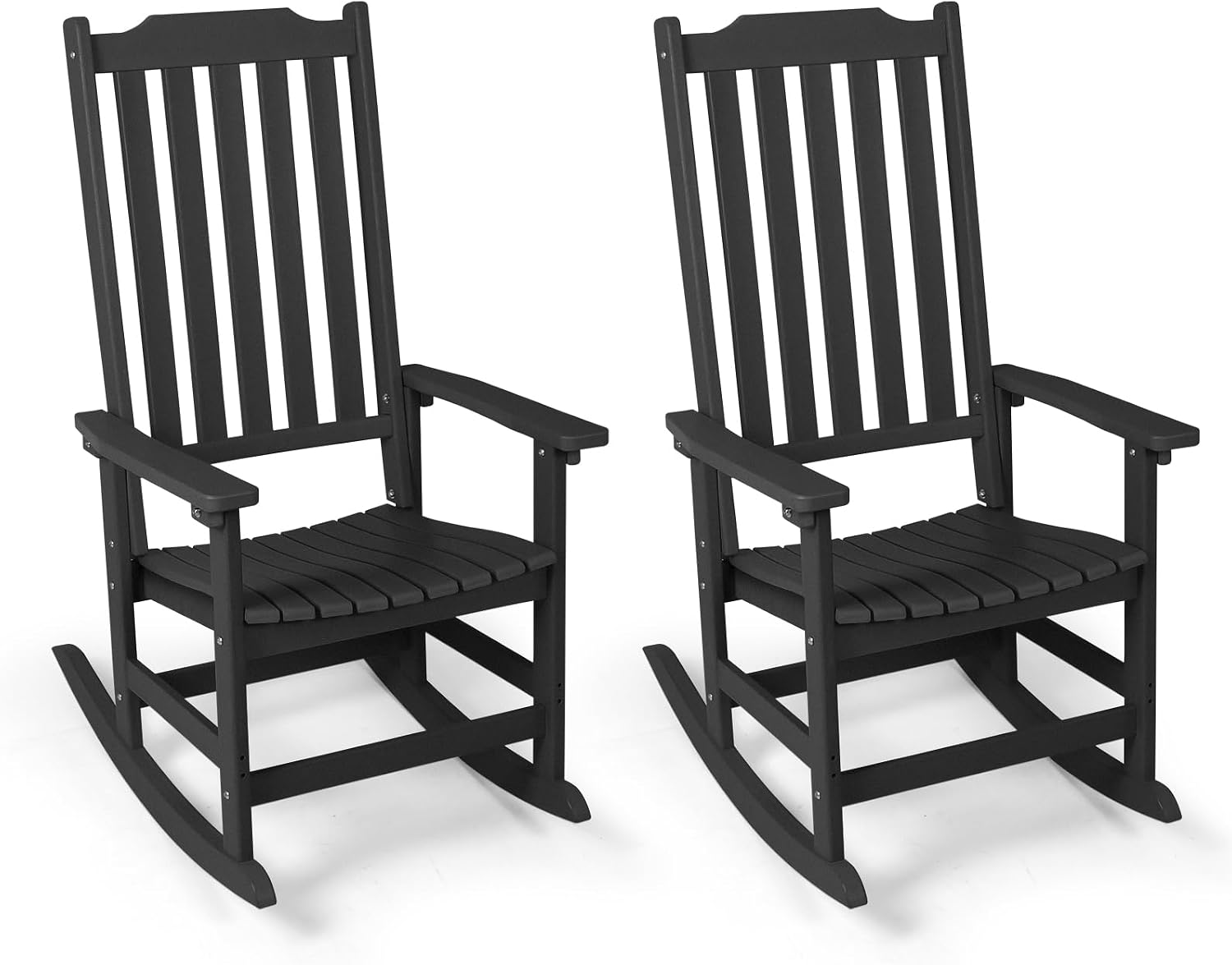 Oversized All-Weather Outdoor Rocking Chairs Set of 2, Patio Rocker | Ergonomic Curved Slat High Back, Smooth Rocking, Tall Seat Relieves Calf, Holds 380lbs, Fade Crack Resistant & Easy to Clean