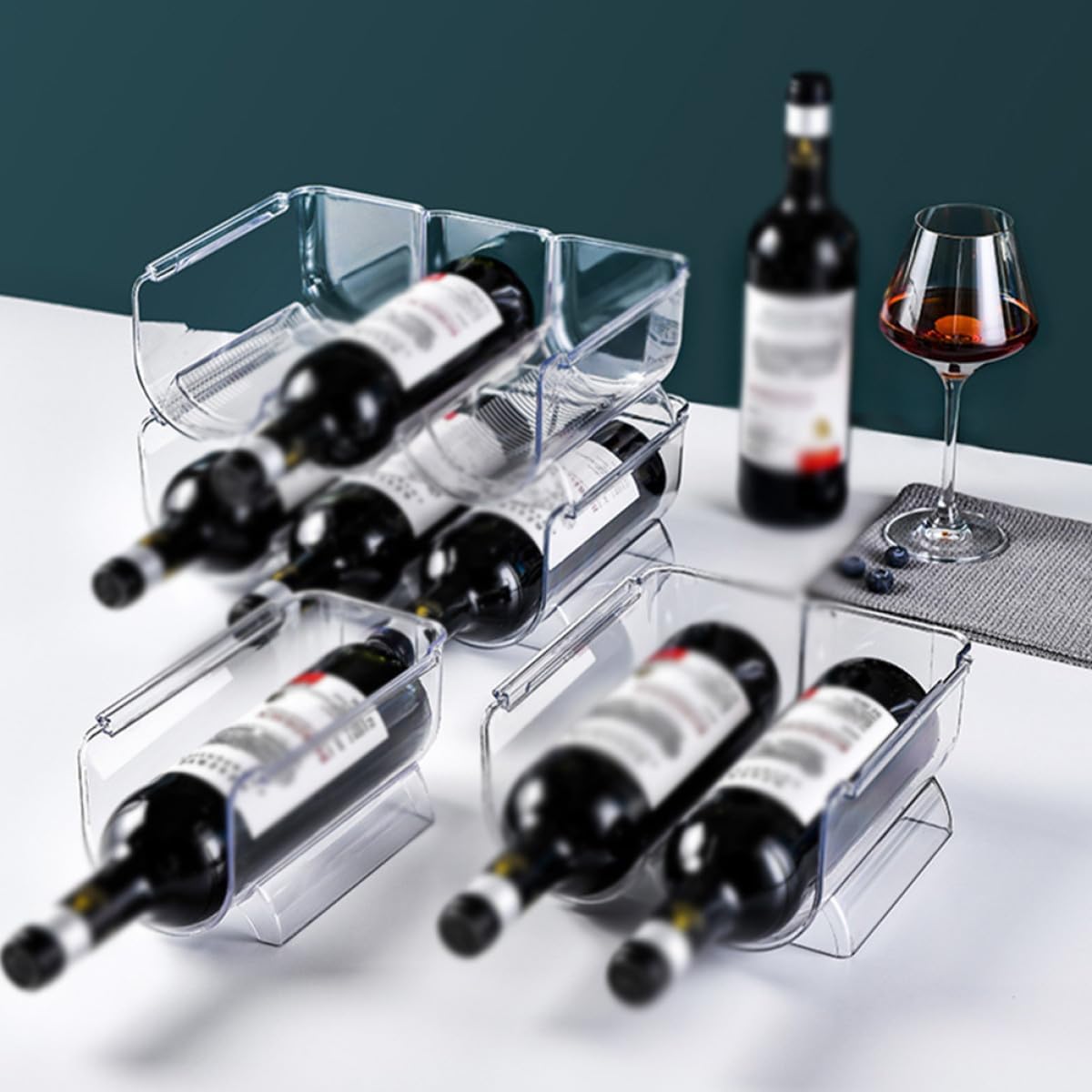 SHINEOFI 8Pcs Stackable Acrylic Wine Bottle Holder Wine Storage Rack Single Liquor Bottle Shelf Stable Design for Home Bar Countertop Display