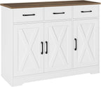 HOSTACK Kitchen Buffet Cabinet with Storage, Sideboard Coffee Bar, White | Farmhouse Kitchen Storage Cabinet with 3 Drawers & Adjustable Shelf, 42.5"W Buffet Table for Dining Living Room