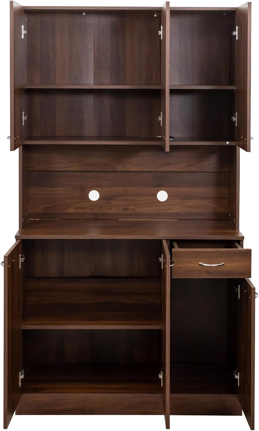 70.86" Tall Kitchen Pantry Cabinet with Open Countertop Freestanding Kitchen Hutch with Doors & Shelves & Drawer Wood Cupboard Large Pantry Cabinet Home Bar for Living Dining Room, Dark Walnut