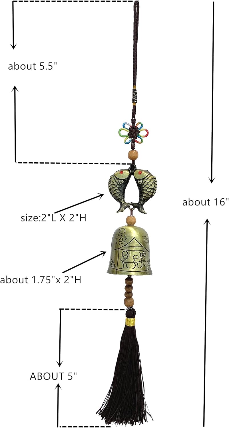 Betterdecor Traditional Lucky Feng Shui Wind Chime Bell Hanging Ornament Decoration for Protection Success Peace and Wealth (Double Carps)