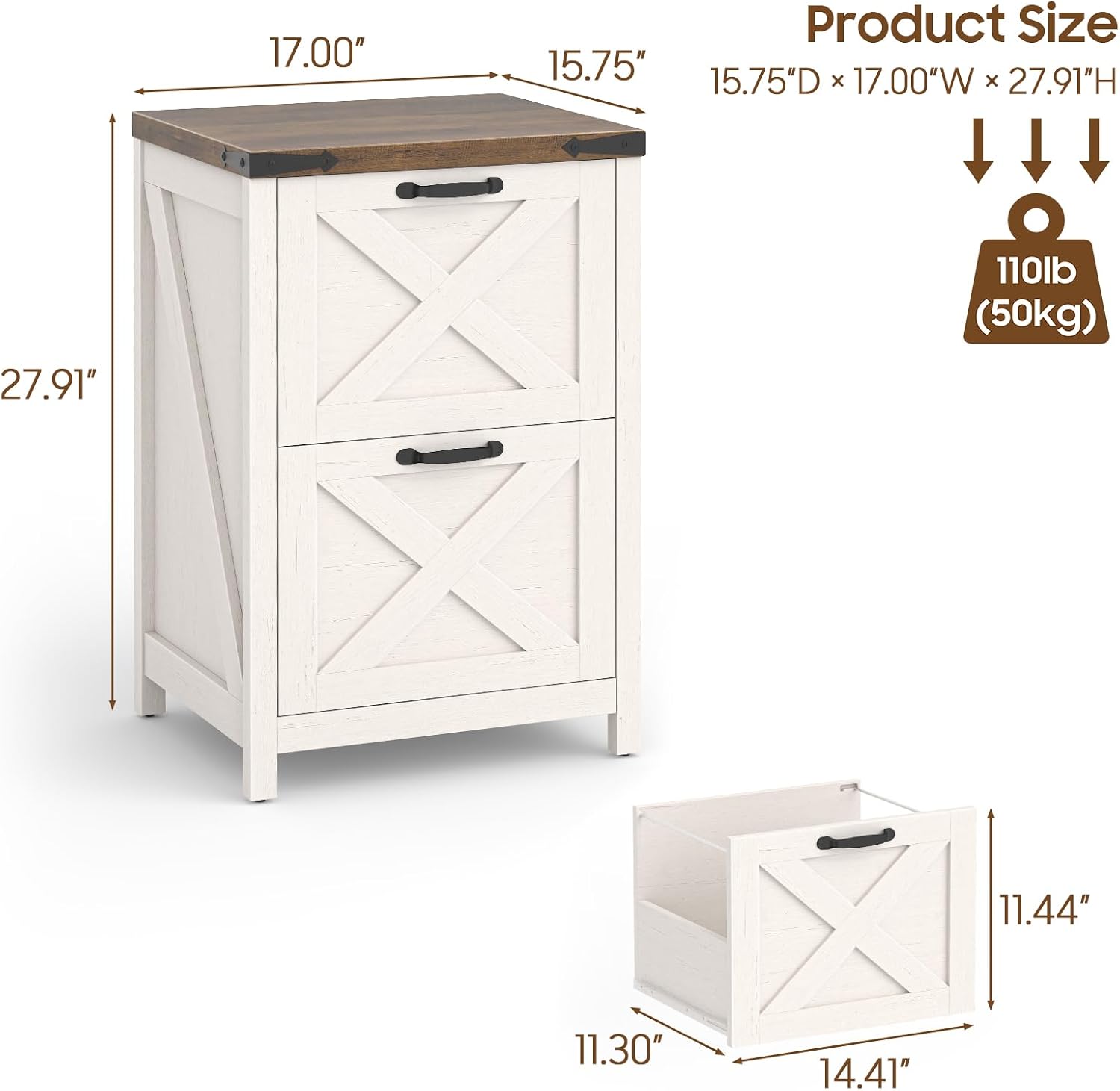 Halitaa Farmhouse File Cabinet with 2 Drawers for Home Office, Rustic White | Vertical Filing Cabinet Fits Letter and A4 Size, Farmhouse Printer Stand, Under Desk Wooden File Cabinet