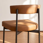 GrandNoor Brown Modern Bar Stools Set of 3, 24 Inch Faux Leather Counter Stools with Curved Backrest, Counter Height Bar Stool for Kitchen Island