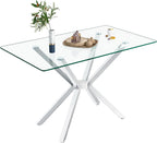 51.18" Rectangular Glass Dining Table, Tempered Glass Kitchen Tabe with Metal Legs, Stylish and Sturdy Dinner Table for Home and Outdoor Dining (Silver, 47.24")