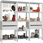 Madesa Kitchen Pantry Storage Rack with 4 Drawers, Open Shelves and Hanging Space 78" L Multiuse Modular Cabinet for Kitchen Organization - White
