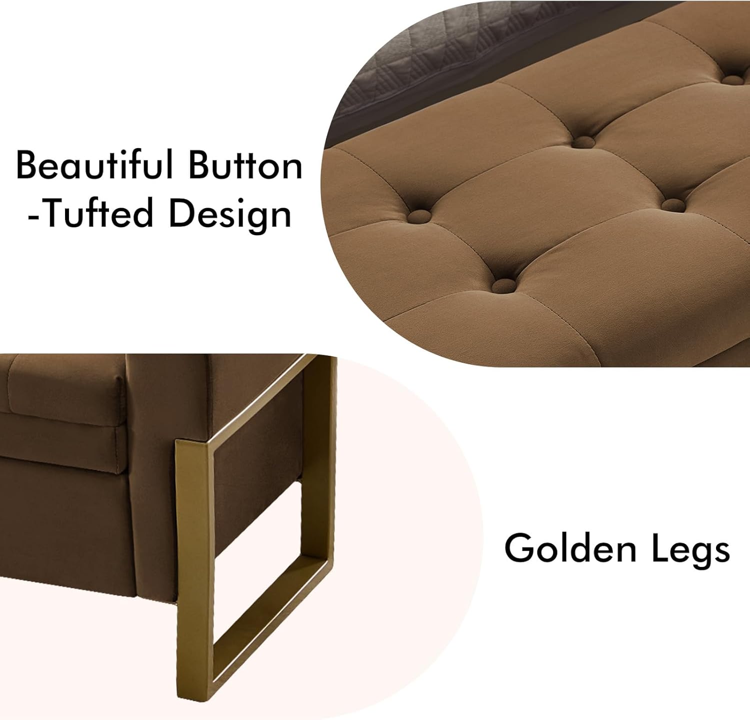 67" Storage Bench for Bedroom, King Size End of Bed Bench, Upholstered Storage Ottoman Bench with Golden Metal Legs, Bedroom Bench for Entryway, Brown