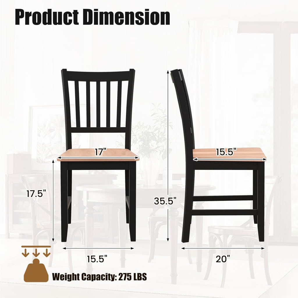 POWERSTONE Dining Chairs Set of 4, Wooden Windsor Kitchen Chair with Large Seat Spindle High Back for Kitchen and Dining Room, Black