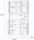 71" Kitchen Pantry Storage Cabinet with Microwave Shelf, Modern Freestanding Hutch with Adjustable Shelves, 6 Doors and Drawer, Wood Countertop for Kitchen, Dining Room, White