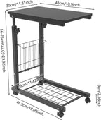 Adjustable Side Table, Modern Dual Shelves Rolling Side Table with 4 Brake Wheels, C-Shaped End Table Laptop Desk for Living Room Bedroom Dorms Office (Black)