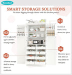 Freestanding Kitchen Pantry Cabinet with 8 Pullout Trays, Tall Storage Organizer with 4 Doors and Adjustable Shelves for Dining Room, Shaker Style (White)