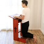 Prayer Bench Stool Table, Wooden Church Prayer Chair Padded Kneeler Shelf Folding Chair for Kneeling at Home