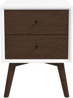 Mid Century Modern Style 2-Drawer White Night Stand Solid Wood 23.6" H,for Small Spaces