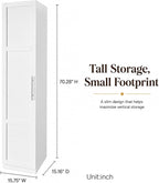 Narrow Kitchen Pantry Cabinet, 70.3" Tall Storage Cabinet with Door Racks and Adjustable Shelves, Slim Freestanding Pantry Cupboard for Kitchen, Bathroom and Small Spaces, White