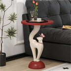 Round Resin Side Table, Cute Animal Accent Table, Small End Table Decorative Sculpture Furniture for Living Room or Bedroom(Red)