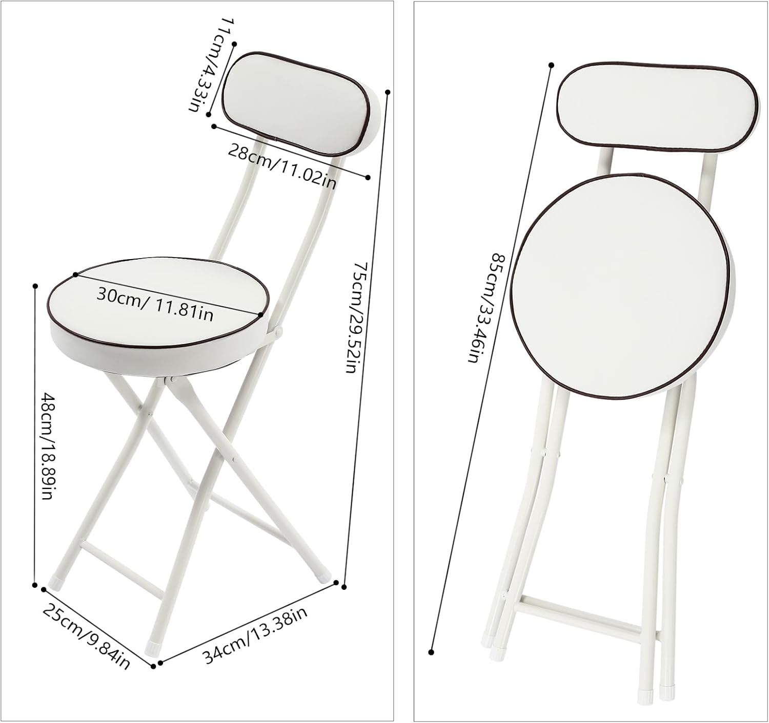Foldable Chair 4pcs Steel High Portable Folding Indoor Counter Bar Stool Cushioned Padded Stools Seating with Backrest for Kitchen Island Shop Cafe Workshop, Studio- Load 275lbs (White)