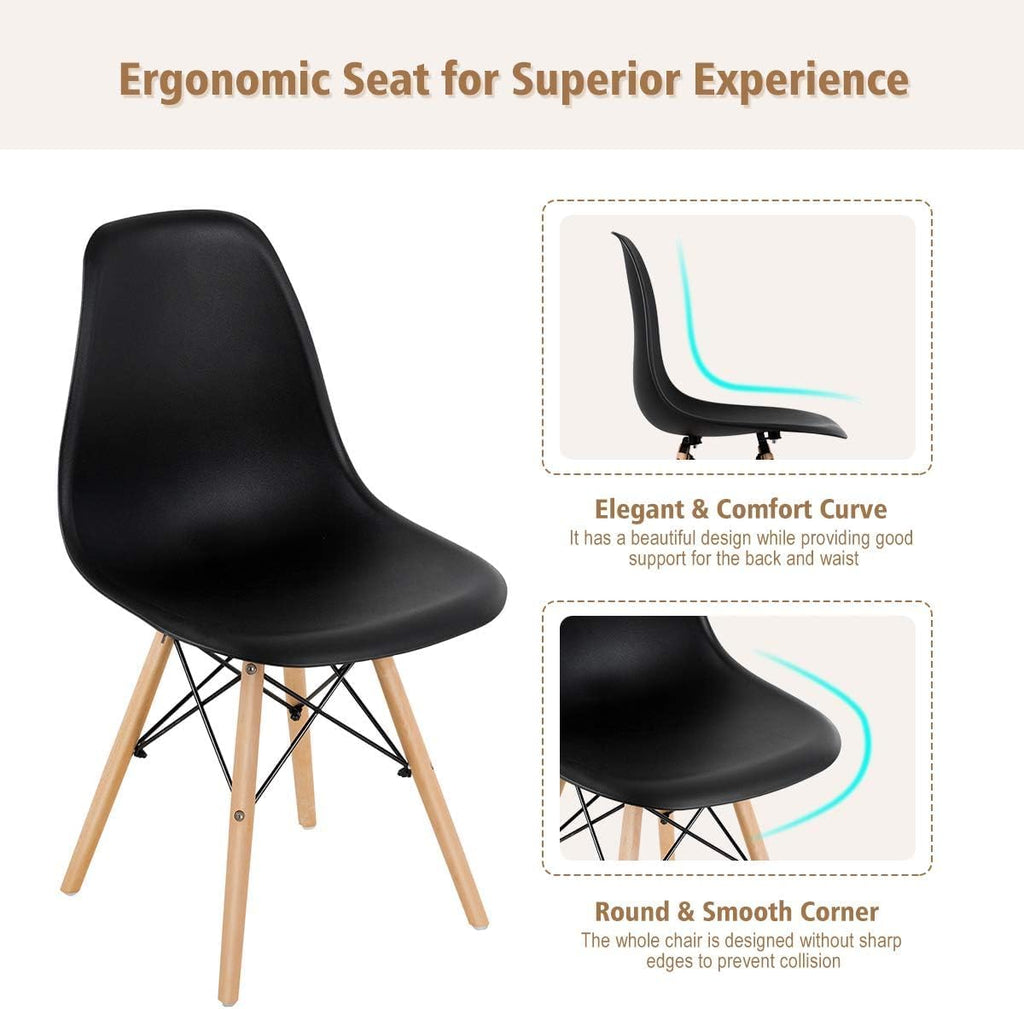 GOFLAME DSW Dining Chairs Set of 4, Shell Plastic Chairs with Wooden Legs, Modern Style Armless Chairs for Living Room Kitchen Bedroom, Kitchen Side Chairs for Dining Room, Living Room, Black