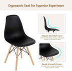 GOFLAME DSW Dining Chairs Set of 4, Shell Plastic Chairs with Wooden Legs, Modern Style Armless Chairs for Living Room Kitchen Bedroom, Kitchen Side Chairs for Dining Room, Living Room, Black