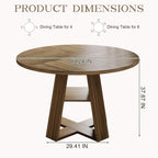 47.2" Round Dining Table for 4-6, Circle Kitchen Table with Open Storage Shelf, Farmhouse Dinner Table with Cross Pedestal Base for Dining Room, Kitchen, Living Room, Walnut