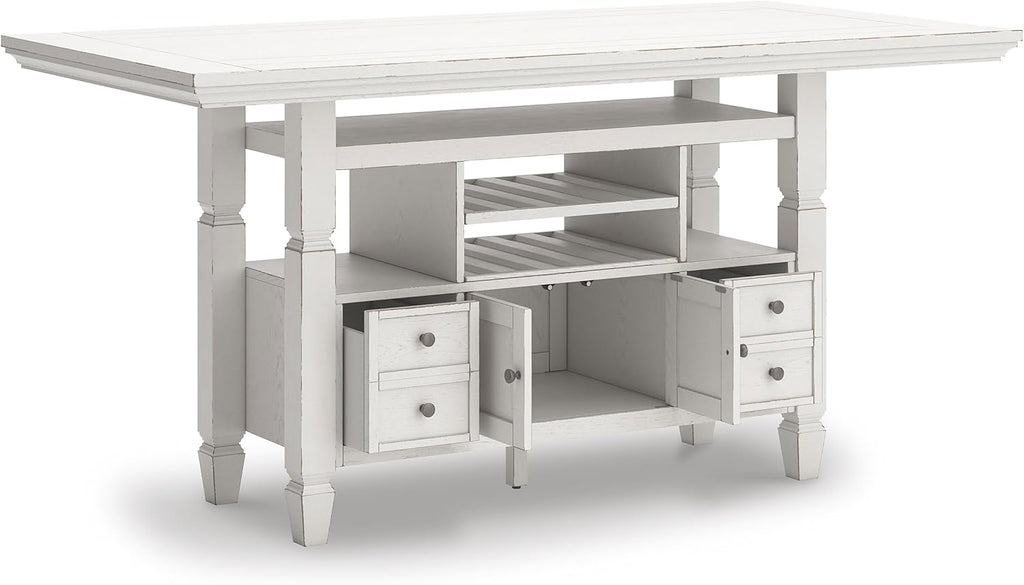 Signature Design By Ashley Robbinsdale 72-Inch Counter Height Dining Table with Kitchen Island Storage, Rubberwood Solids, Ash Veneer and MDF Substrates, Antique White