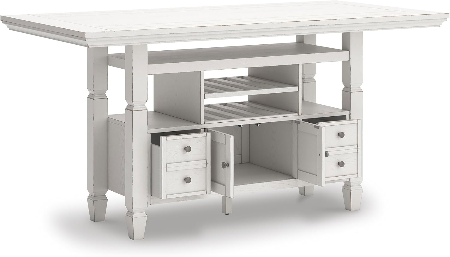 Signature Design By Ashley Robbinsdale 72-Inch Counter Height Dining Table with Kitchen Island Storage, Rubberwood Solids, Ash Veneer and MDF Substrates, Antique White