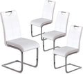 Off-White Dining Chairs Set of 4, Modern High Back with Faux Leather Padded Kitchen Chair for Dining Room, Kitchen (4, White with Silver Hoop Leg)