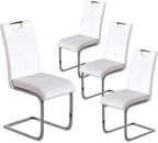 Off-White Dining Chairs Set of 4, Modern High Back with Faux Leather Padded Kitchen Chair for Dining Room, Kitchen (4, White with Silver Hoop Leg)